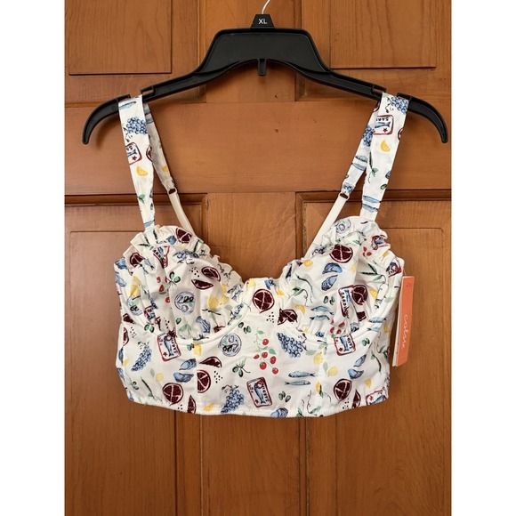 Colsie Other - Women's Colsie Woven Corset White Fruit & Sardine Pattern Size Small NWT